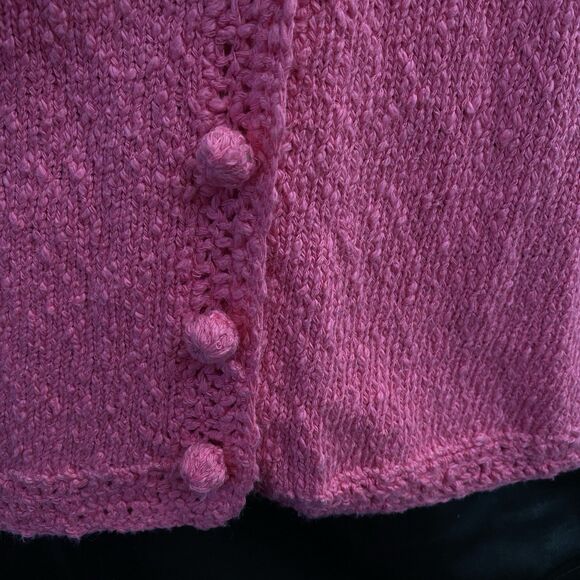 Vtg Cardigan Sweater Pink Fringe Mother Of Pearl Barbiecore Coquette feminine L - Picture 4 of 14